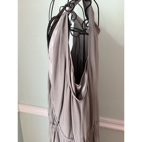 EILEEN FISHER Smoke Gray Silk Crepe Charmeuse Layered Double V Dress M - Picture 5 of 7